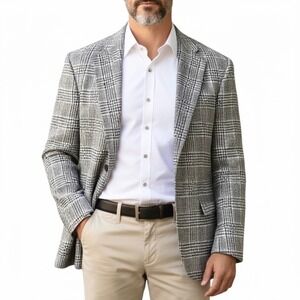 VTG John Alexander Mens 41S Wool Tweed Blazer Gray Houndstooth 2-Bttn Jacket USA